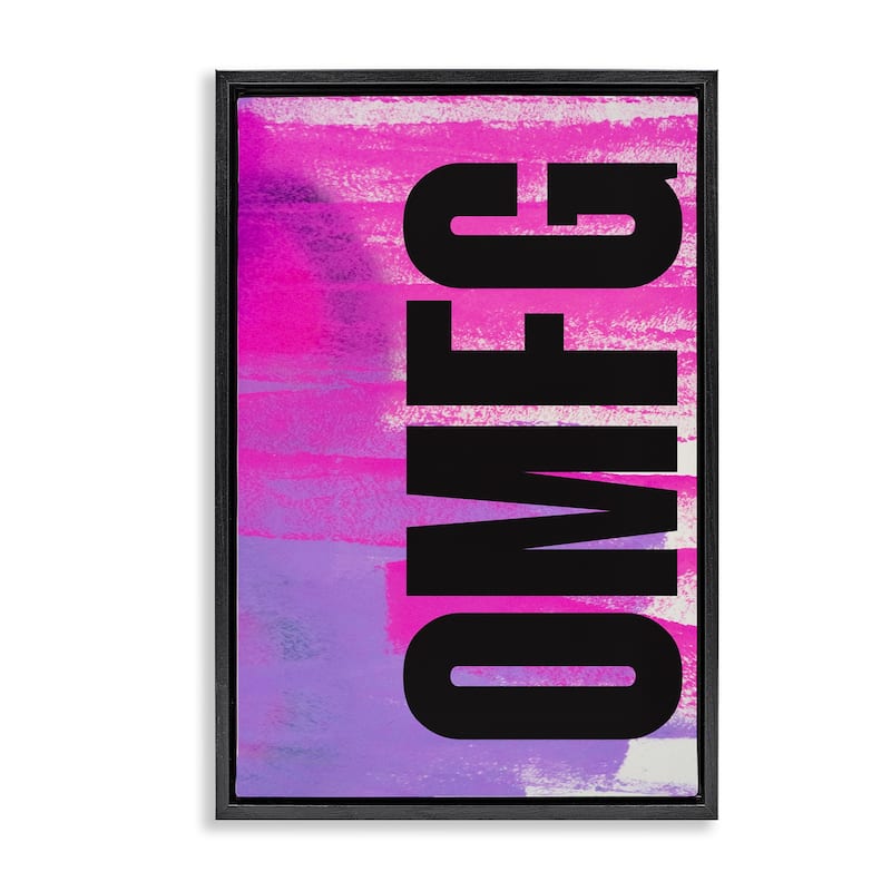Stupell Bold OMFG on Abstract Framed Floater Canvas Wall Art Design By House of Lulu - 21 x 31 - Black