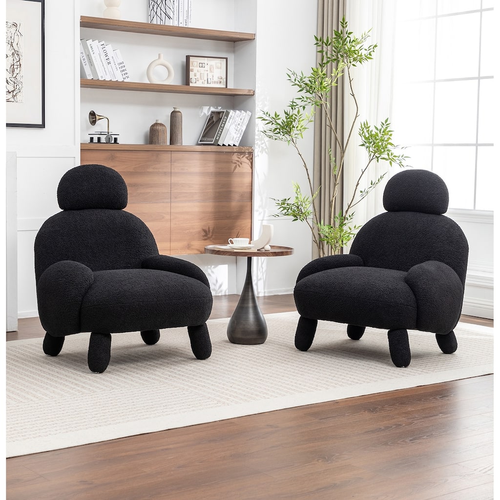 SEYNAR Modern Faux Sherpa Upolstered High Back Armless Accent Chair Set of 2