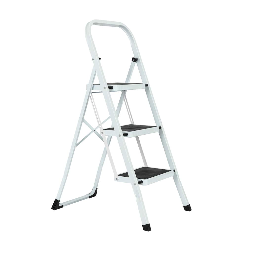 330 lb Capacity 3-Step White Iron Folding Step Stool Ladder