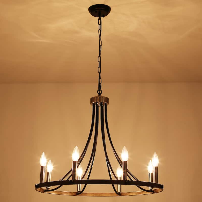 8-Light 25.59 in. Rustic Wagon Wheel Chandelier for Kitchen Living Room