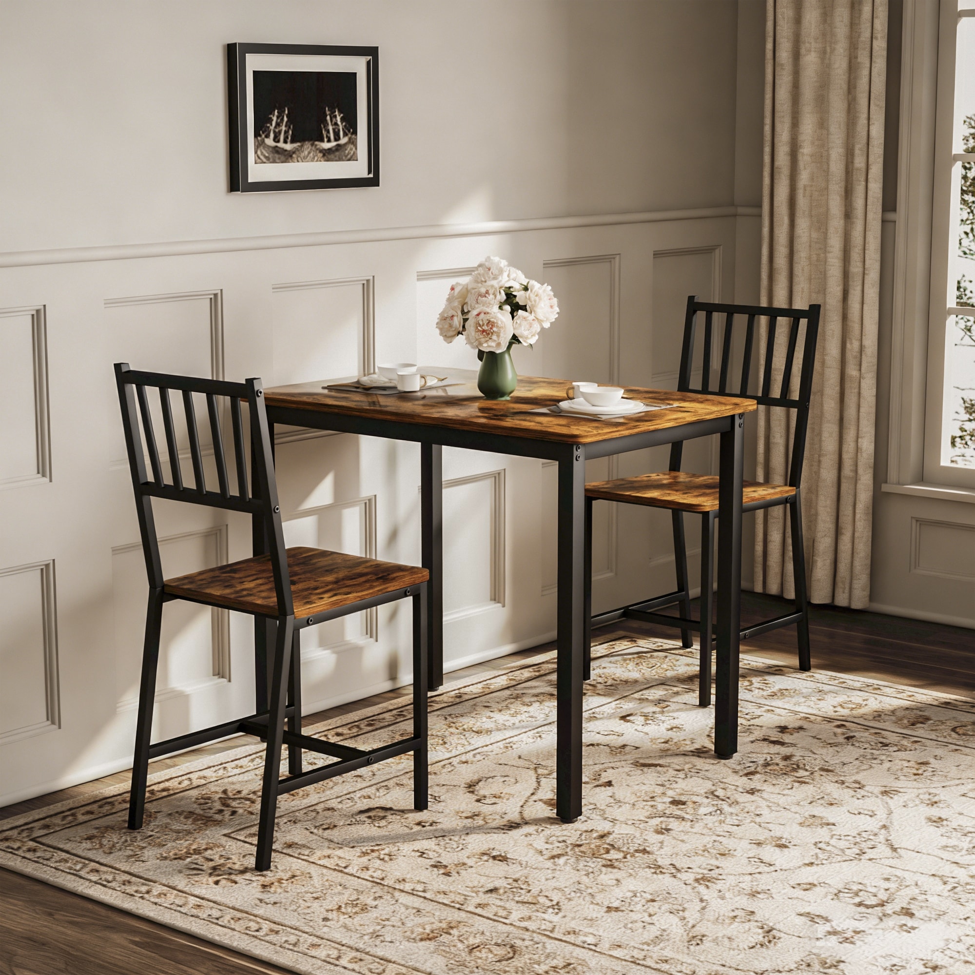 Bar Table Set with 2 Dining chairs & Rectangular Table