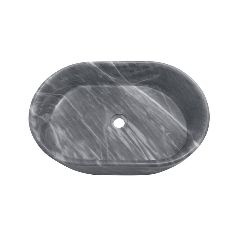 Roomfitters Marble Bathroom Vessel Sink, Natural Stone Countertop Wash Basin, Polished Oval Vanity Sink