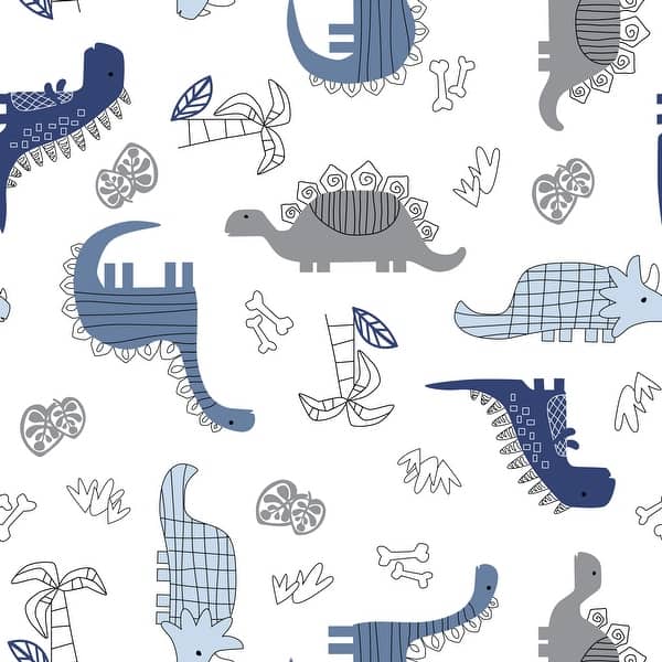 Lambs & Ivy Baby Dino 100 Cotton Blue/White/Gray Dinosaur Fitted Crib