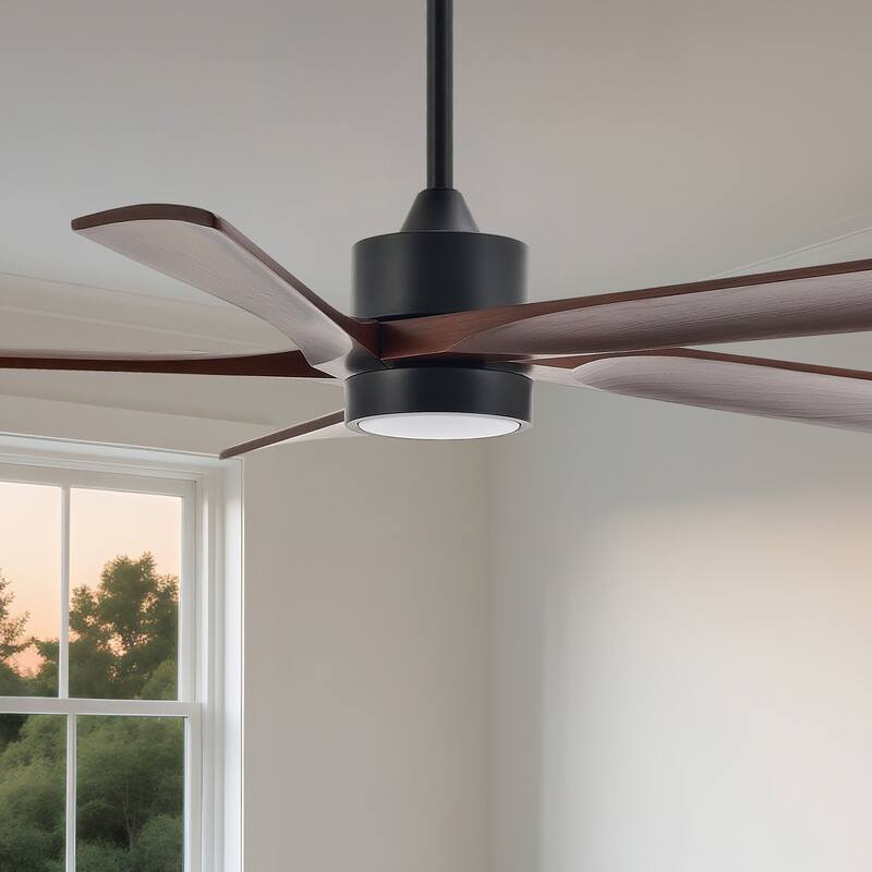 52" Ceiling Fan with Dimmable LED Lights - Black with Walnut Wood Blades