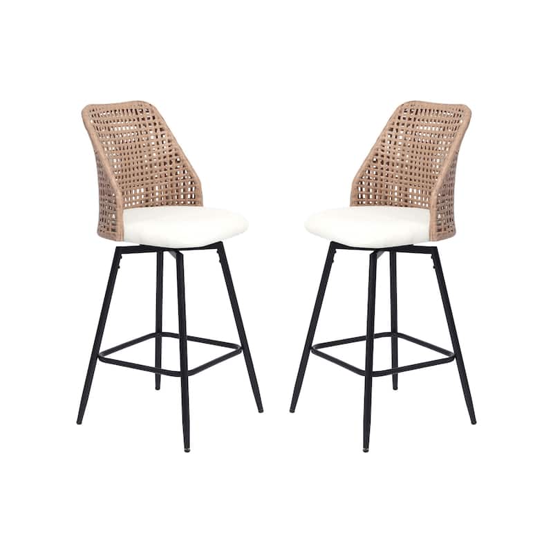 2 Set Wicker 27" Upholstered Counter Bar Stool With Back