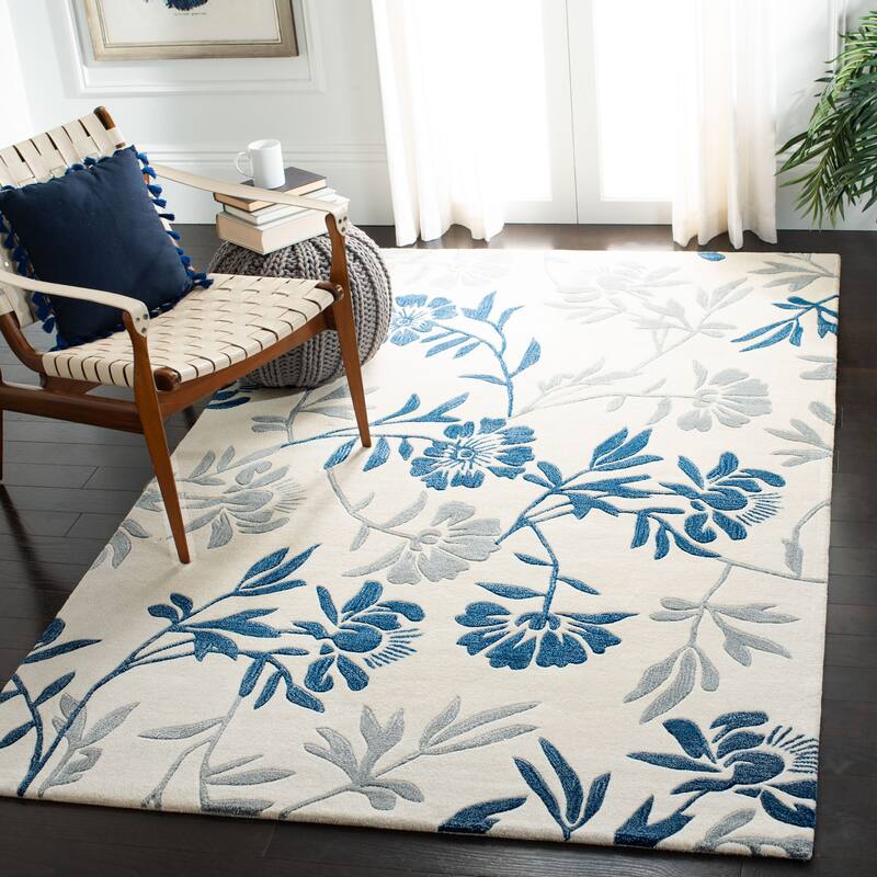 SAFAVIEH Handmade Capri Hillevi Modern Wool Rug - 4' x 6' - Ivory/Blue