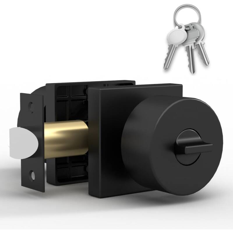 Mega Handles SUANA Square Entrance Round Knob I Knob Door Lock Handle I Fits All Standard Door Sizes I Reversible Handing - Matte Black