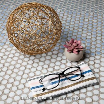 Merola Tile Hudson Penny Round Silk White 12" x 12.63" Porcelain Mosaic Tile