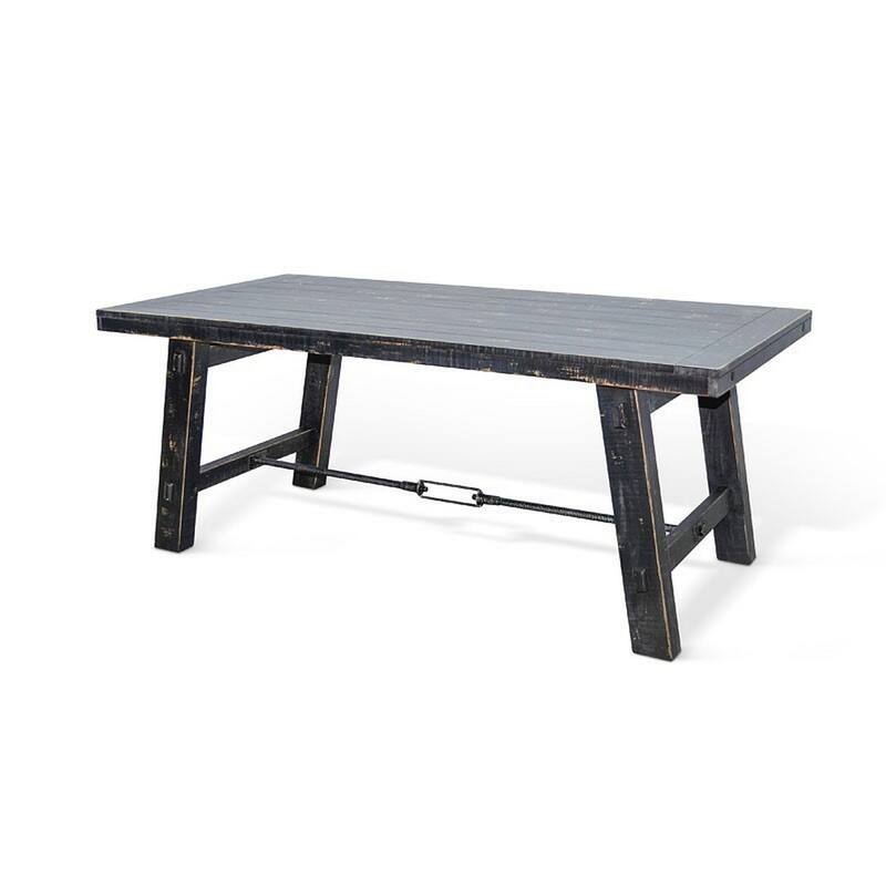 Rena Dining Table with Turnbuckles, 74 Inch Black Sand Mahogany Wood