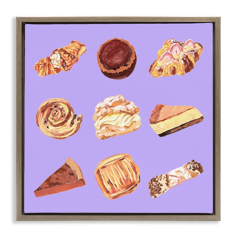 Stupell Delicious Pastries on Purple Framed Floater Canvas Wall Art Design By Melissa Wang - 25 x 25 - Brown