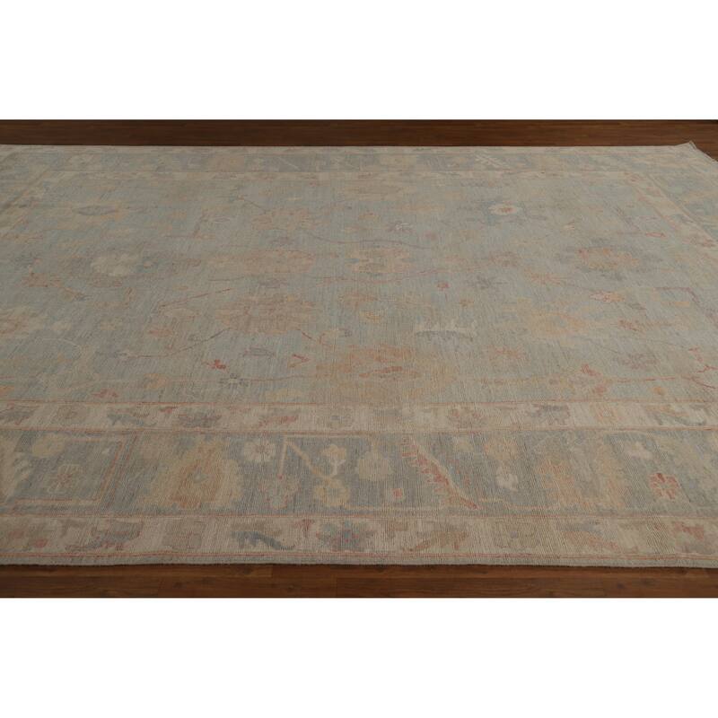 Hand Knotted Oriental 100% Wool Carpet Transitional All-Over Navy Blue & Blues Oushak Area Rug - 14' 1'' X 10' 2''