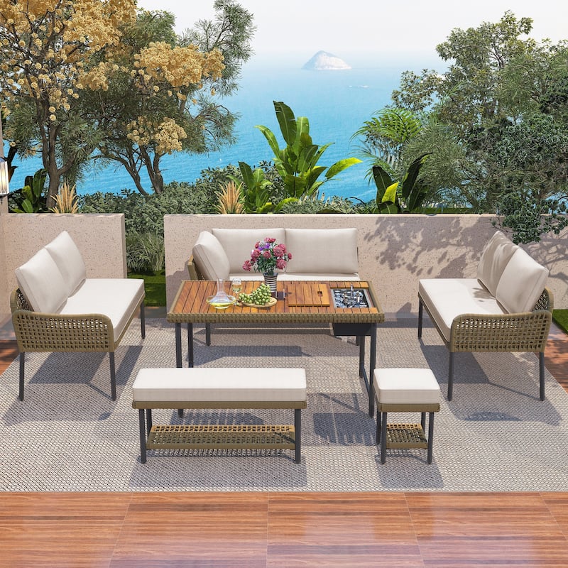 6-Piece Rope Patio Furniture L-Shaped Set