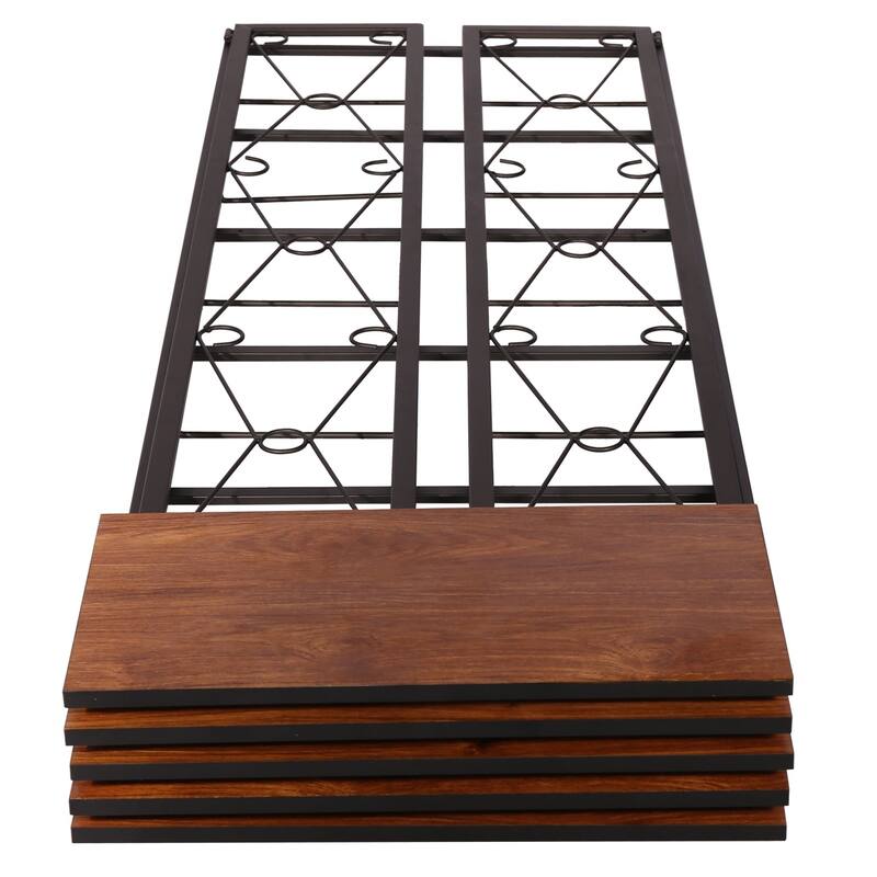 VECELO Bookshelf, 5 Shelf Folding Bookcase No Assembly, Industrial Metal Frame Shelves Rack Organizer for Living Room, Office