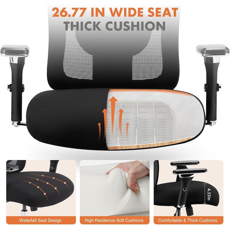 Big and Tall Office Desk Chair with Lumbar Support - 22"D x 26.77"W x 42.32"H