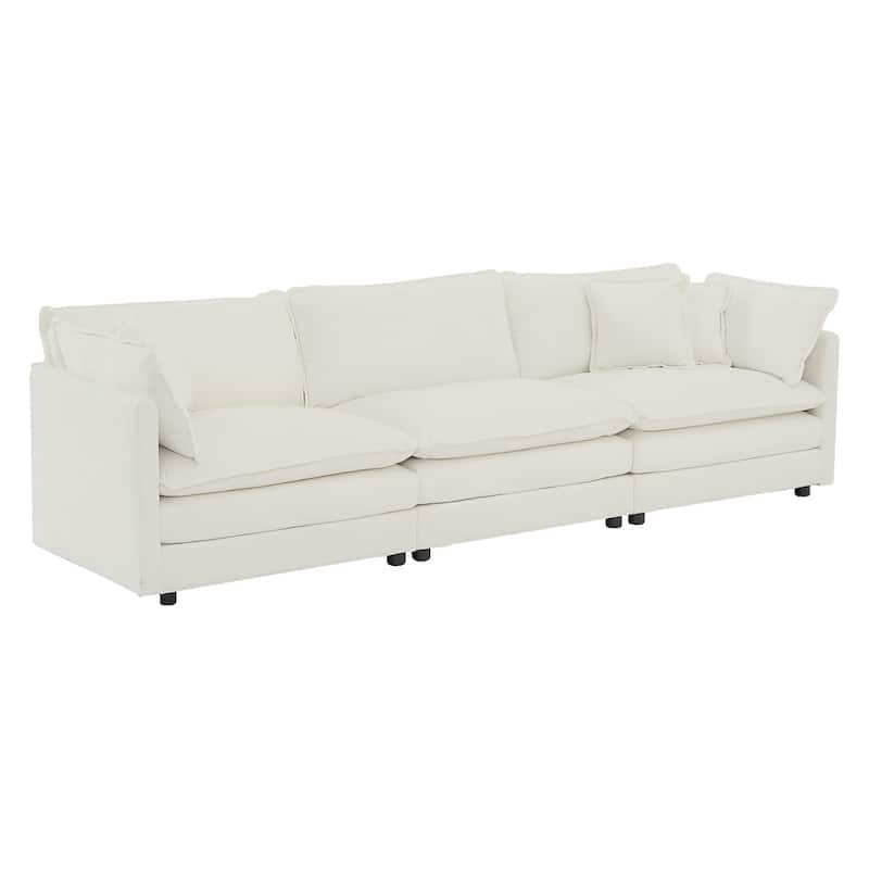 Mid Century Modern Sofa 3 Seater Sofa with 2 Arm Pillows and 3 Throw Pillows