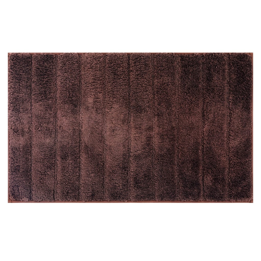 Soft Stripe Bathroom Rug, Rubber Backing Quick Dry Microfiber Rugs Non Slip Absorbent Mat for Shower Floor, Bath Decor