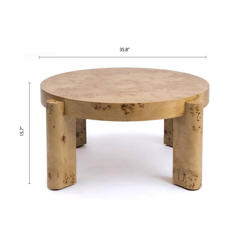 Studio London Round Coffee Table Maple Burl Wood Veneer with Easy Assembly