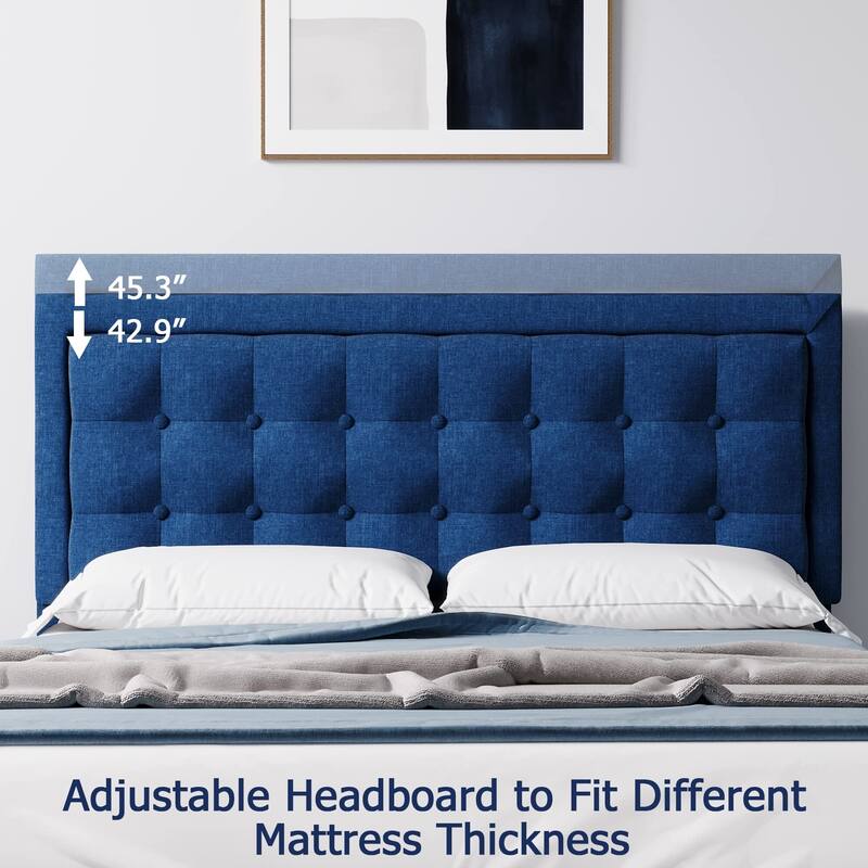Modern Upholstered Platform Bed with Button Tufted Headboard