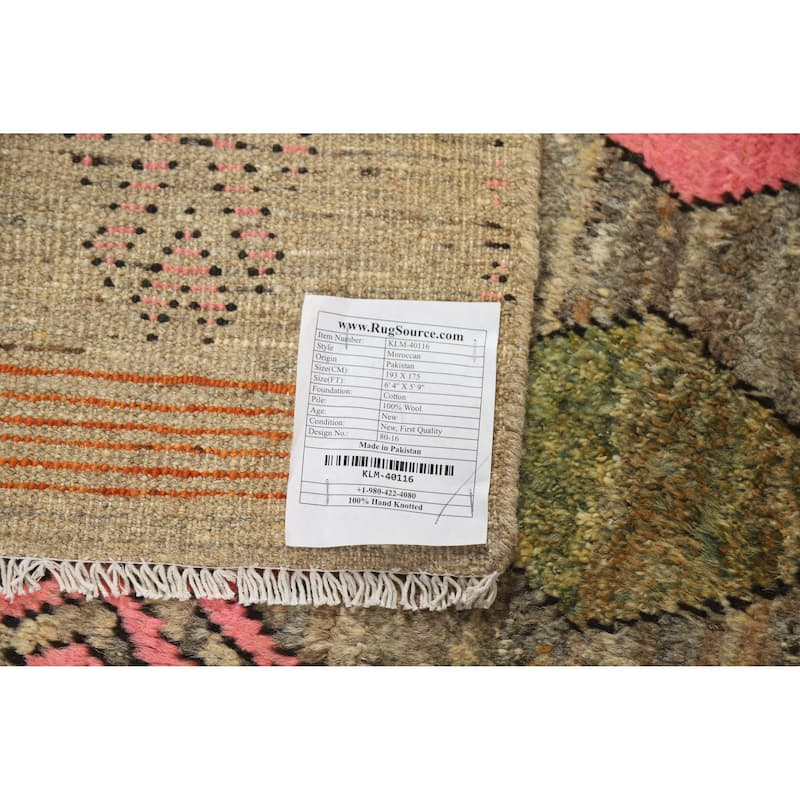 Square Geometric Moroccan Oriental Area Rug Handmade Wool Carpet - 5'9" x 6'4"