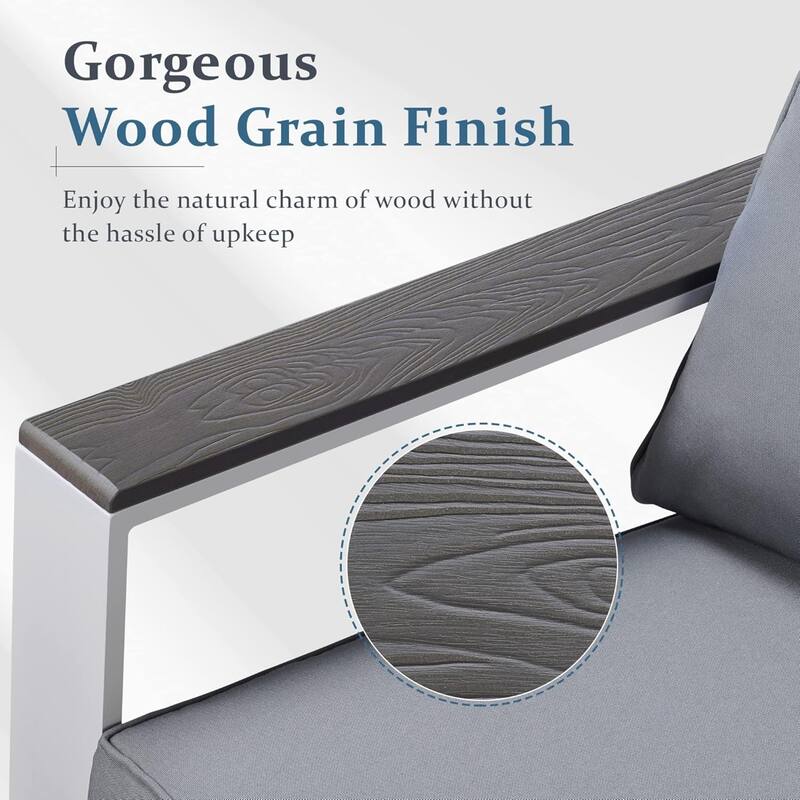 52" Aluminum Patio Loveseat with Wood Armrests & Angled Backrest - White & Light Grey