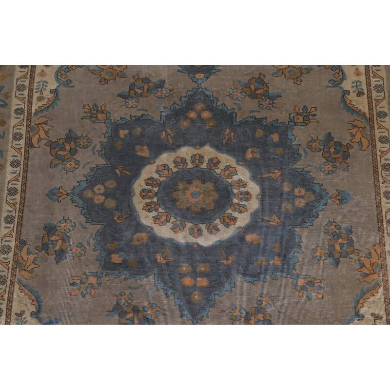 Distressed Brown Over-Dyed Tabriz Persian Vintage Rug - 6'8"x 9'6"