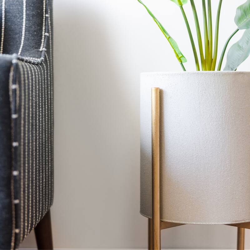 Nabila Grey/Gold Metal Mid-century Planters (Set of 2) - 23"h x 12.5"w x 12.5"d / 19"h x 10.5"w x 10.5"d