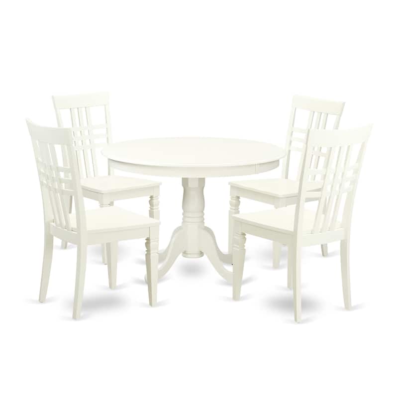 East West Furniture Kitchen Table Set- a Dining Table with Pedestal and Solid Wood Seat Chairs, Linen White(Pieces Options)