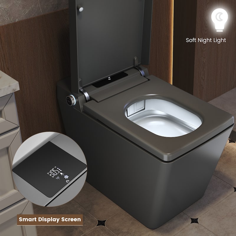 Elongated Smart Bidet Toilet with Foot Sensor, Auto Flush, LED Display, Heated Seat