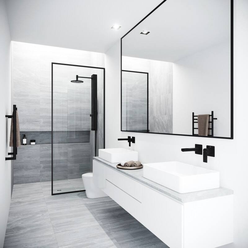 VIGO Meridian 34" W x 74" H Framed Fixed Shower Screen in Matte Black