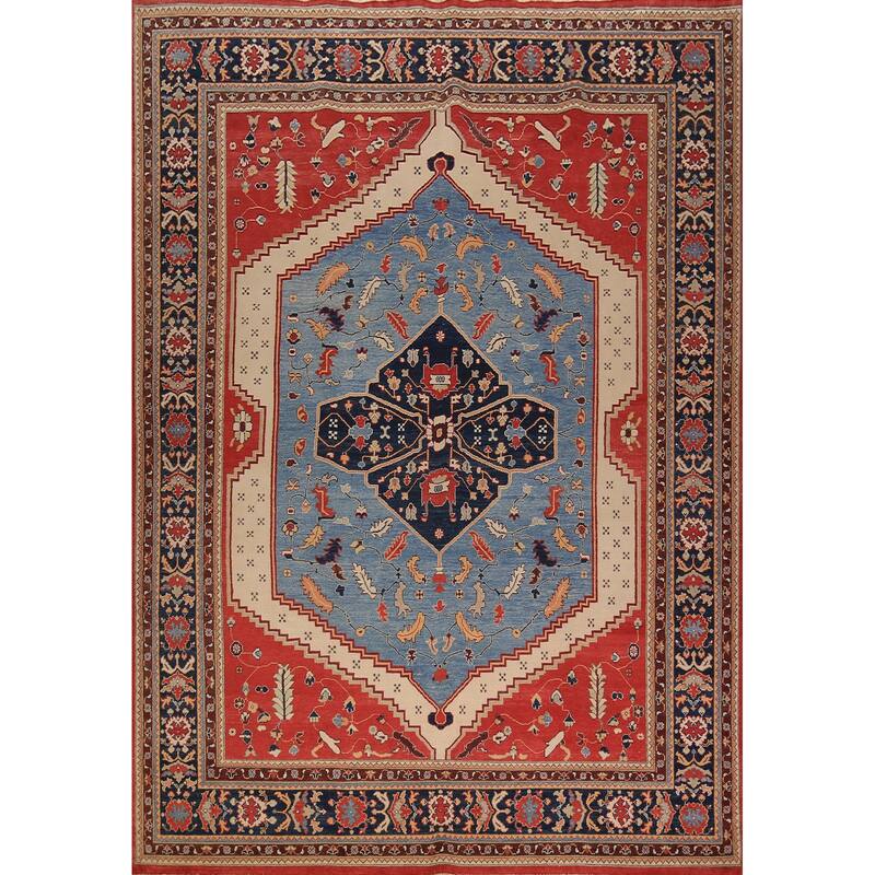 Vegetable Dye Red Sultanabad Oriental Rug Hand-Knotted Wool Carpet - 8'11" x 12'0"