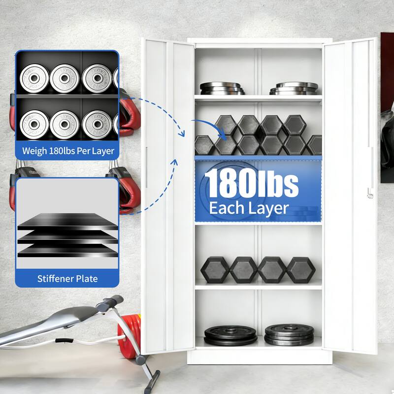 71"H Garage Storage Cabinet, Black Tool Steel Locking Cabinet with Doors and 4 Shelves, Tall Cabinets for Garage Storage Systems