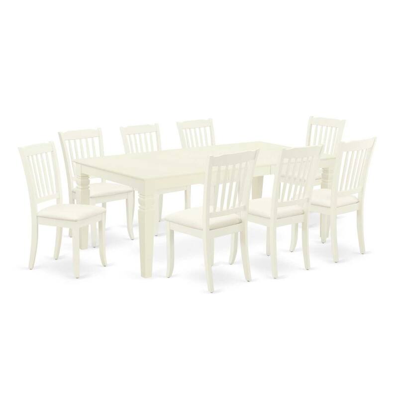 Modern 9Pc Dining Set - Rectangle Table & 8 Linen Chairs - White Finish - 84