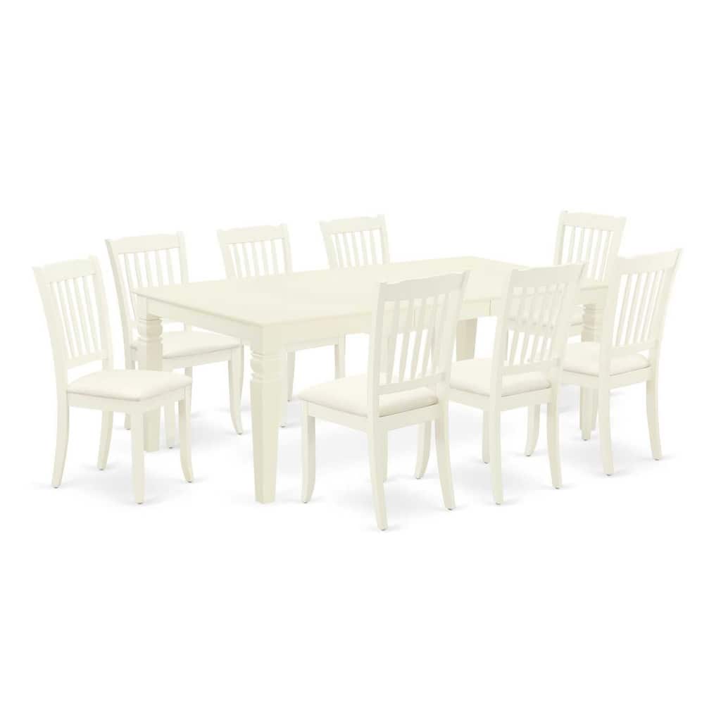 Modern 9Pc Dining Set - Rectangle Table & 8 Linen Chairs - White Finish - 84