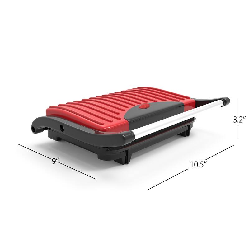 Panini Press - Sandwich Maker with Nonstick Plates by Chef Buddy (Red)
