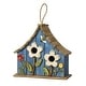 preview thumbnail 25 of 37, Glitzhome 10.5"H Distressed Solid Wood Birdhouse with 3D Flowers - 10.5" Blue