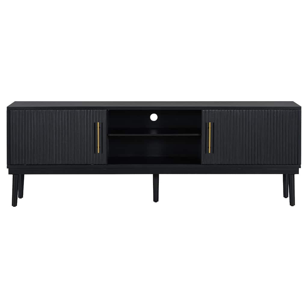 Modern TV Stnad, Stylish Sideboard with Vertical Striped Doors and Sliding Door Design, for Living Rooms, Black