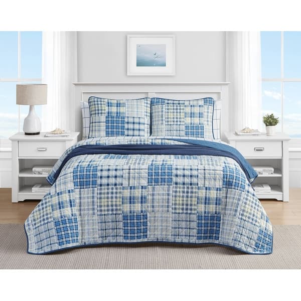 Nautica Raeford Cotton Reversible Blue Quilt Set Bed Bath & Beyond