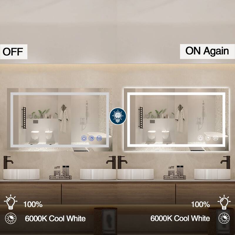 FTL Large LED Bathroom Vanity Mirror Wall Mounted Dimmable Anti-fog,Frameless,3-Color - 32×24in