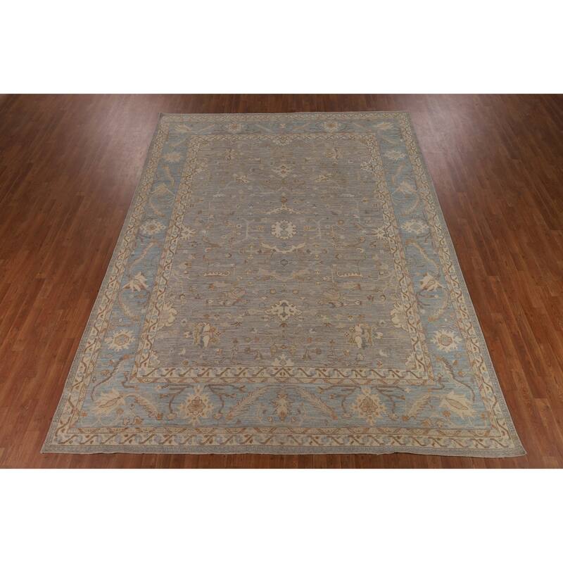 Vegetable Dye Oushak Turkish Area Rug Handmade Floral Wool Carpet - 9'4"x 12'4"