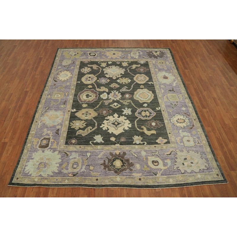 Vegetable Dye Wool Oushak Turkish Area Rug, Floral geometric Carpet - 9' 8'' X 7' 11''