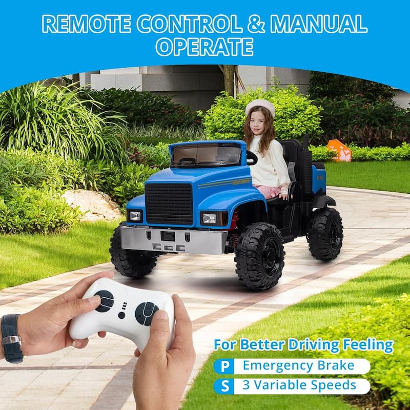 2-Seater Kids Ride-On Tractor with Dual 12V Batteries, Remote Control, Tipping Bucket & Rear Storage