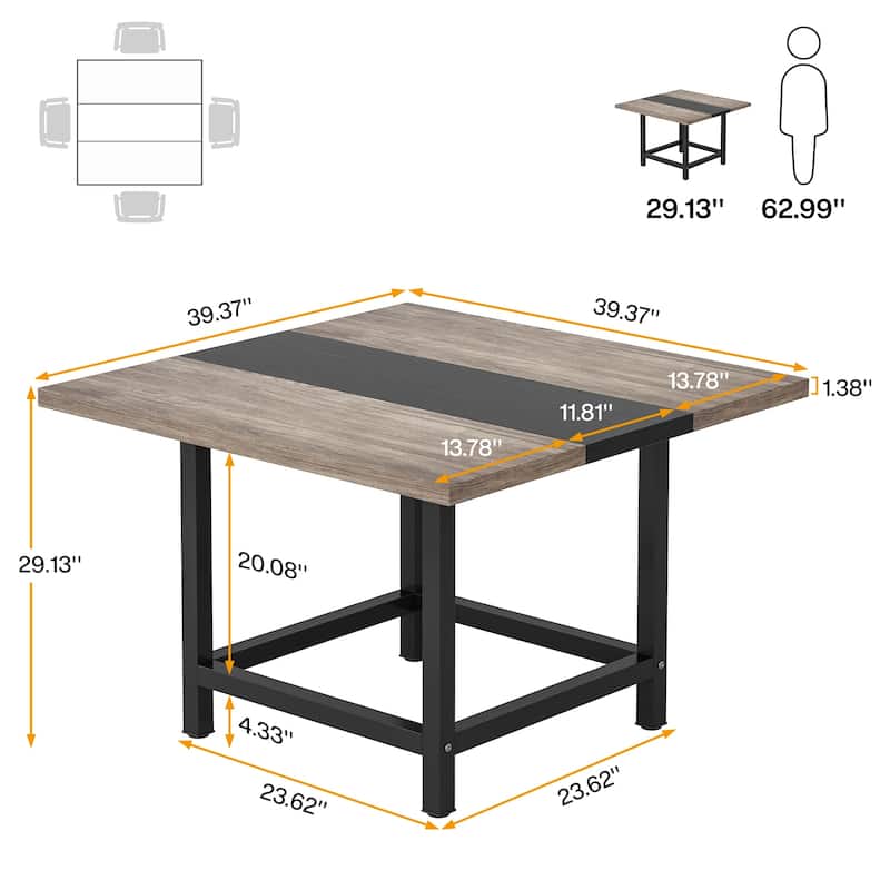 Rustic suqare dining kitchen room table for 4 ，dinner table for small space