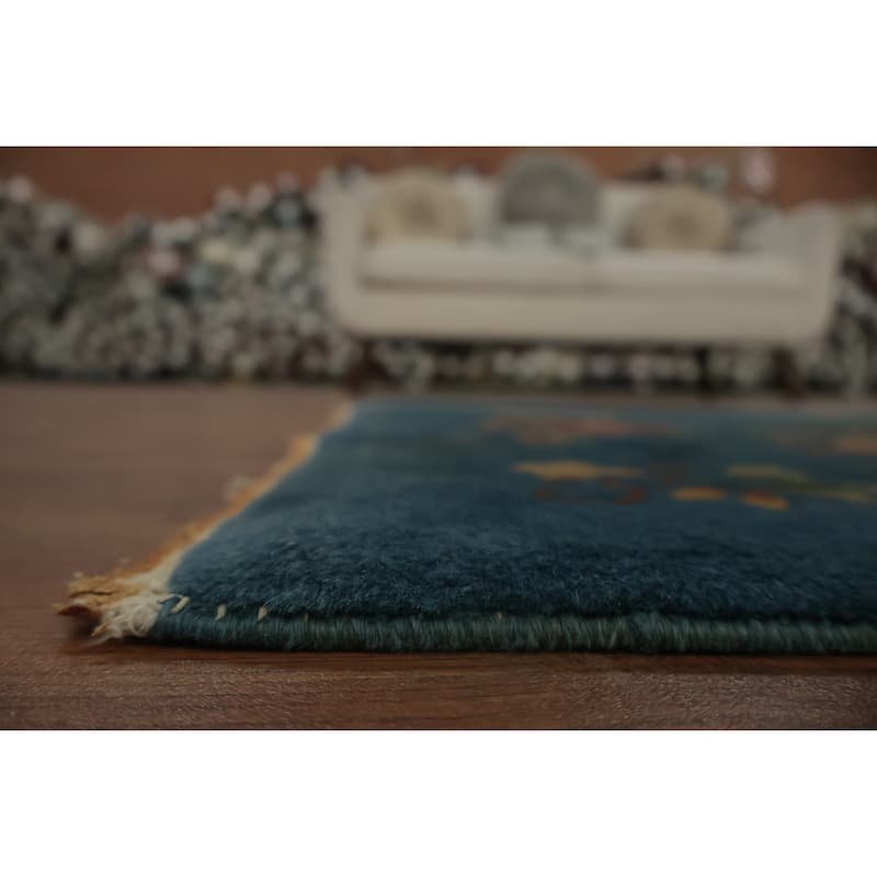 Hand Knotted Oriental 100% Wool Carpet Traditional Floral Green Art Deco Area Rug - 4' 11'' X 3' 1''