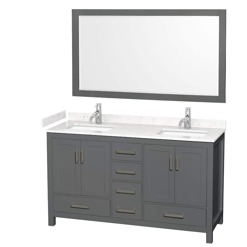 Wyndham Collection Sheffield 60" Double Bathroom Vanity, Carrara - Dark Gray / Carrara Cultured Marble Top / Brushed