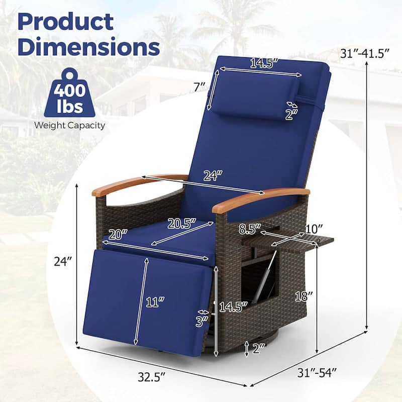 Reclining Patio Chairs Outdoor Swivel Recliner Chair w/ Armrests