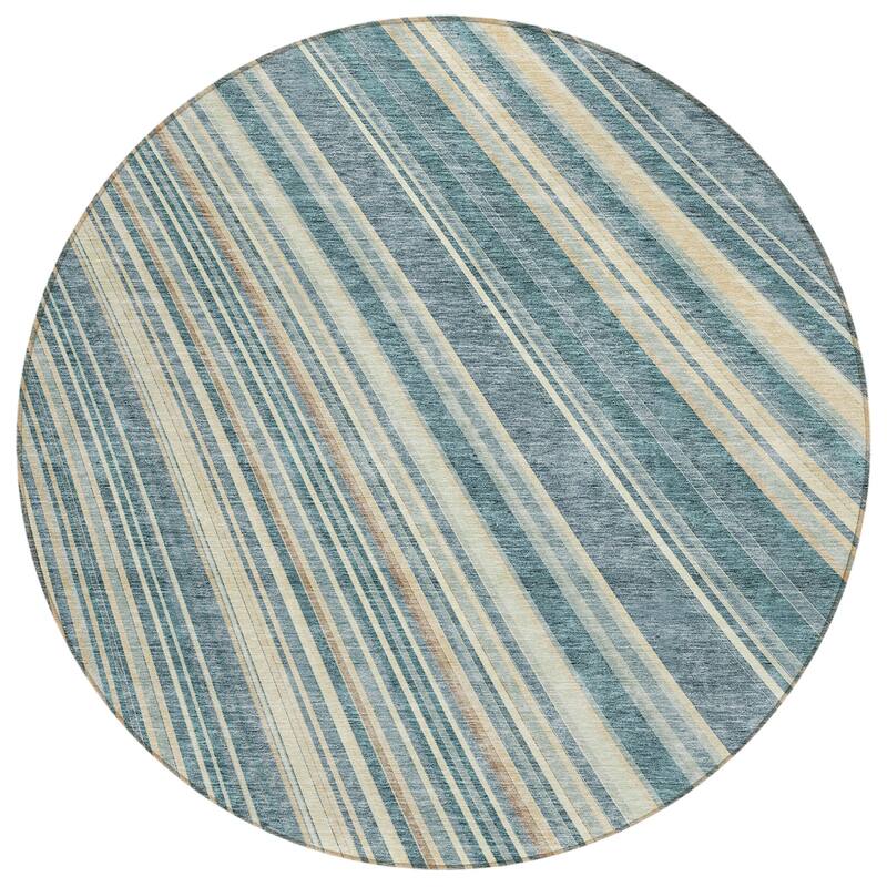 Machine Washable Indoor/ Outdoor Stripe Wave Chantille Rug