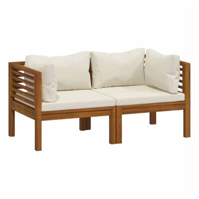 Luna 2pc Modular Outdoor Sofa, Cream 27 Inch Slatted Solid Acacia Wood