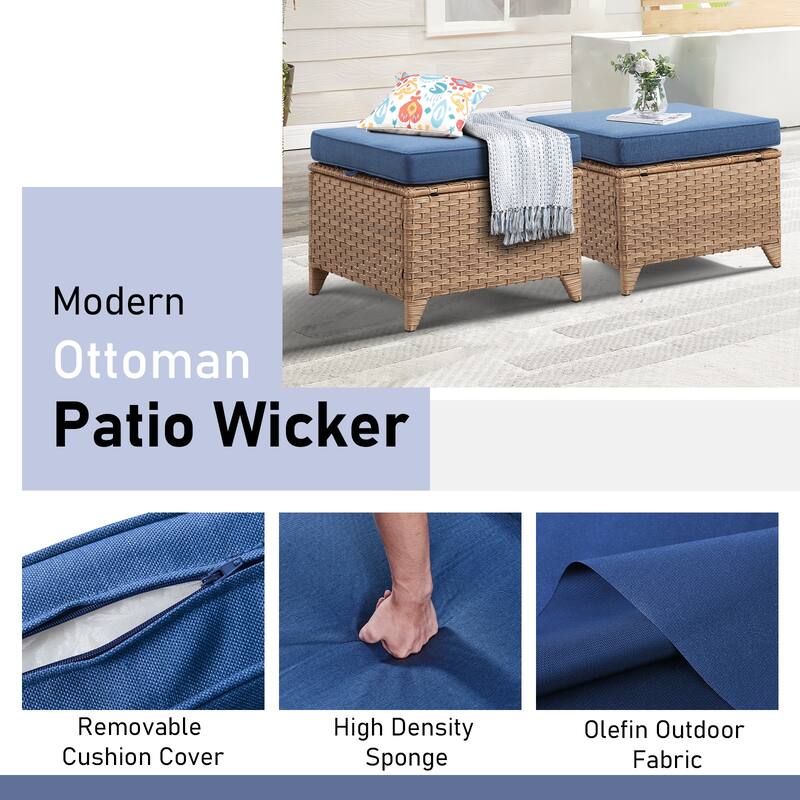 Outdoor Ottomans for Patio Set of 2 PE Wicker