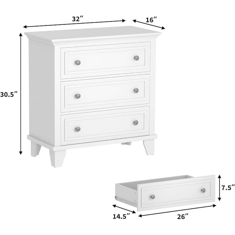 3 Drawer Dresser, Wooden Storage Chest of Drawers for Bedroom, Living Room, Hallway
