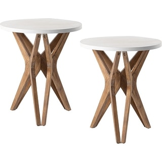 Modern Farmhouse End Table Set of 2, Distressed Round Top with Tripod ...